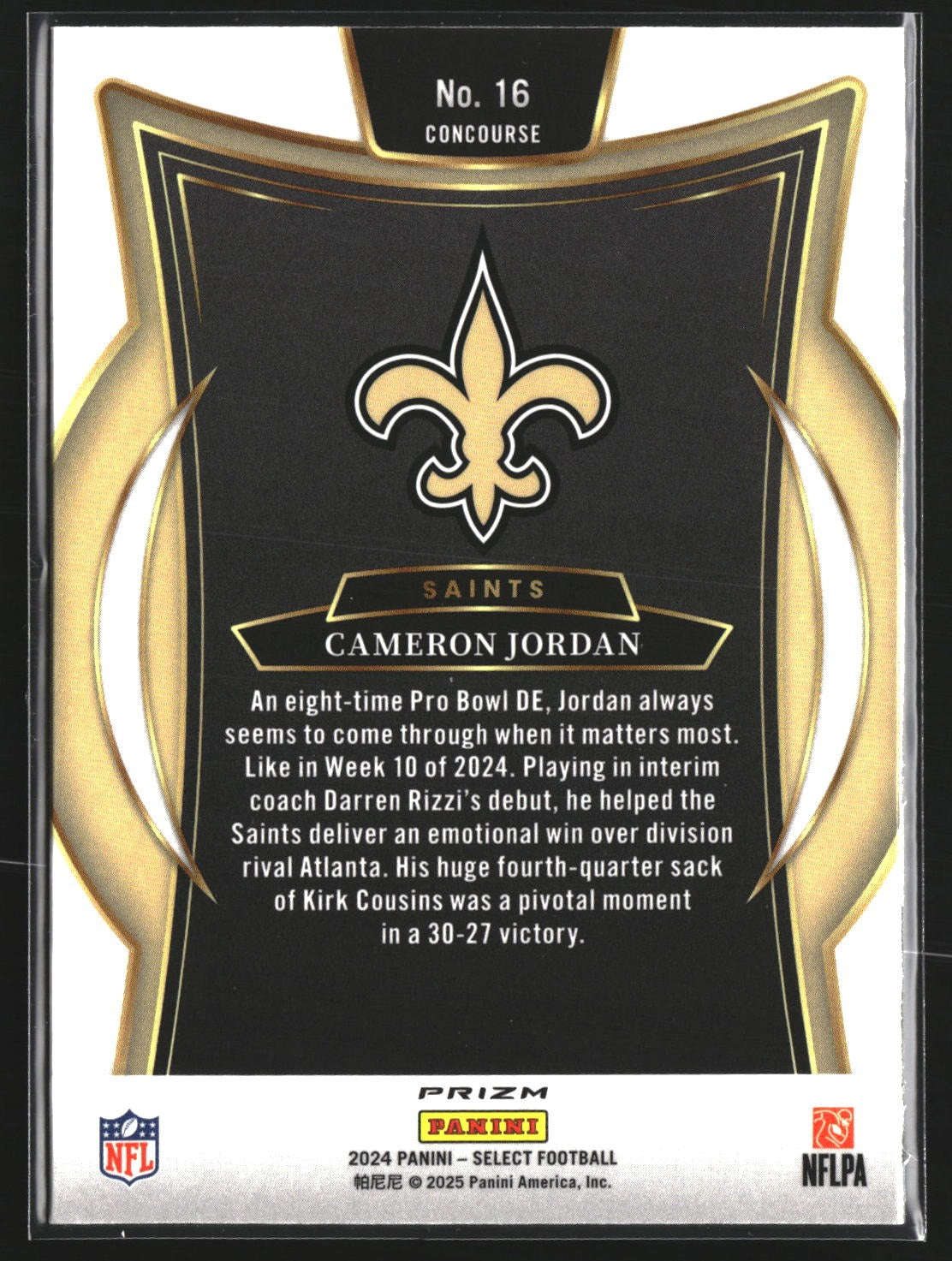 Cameron Jordan 2024 Panini Select 16 Red & Yellow Prizm Shock New Orleans Saints