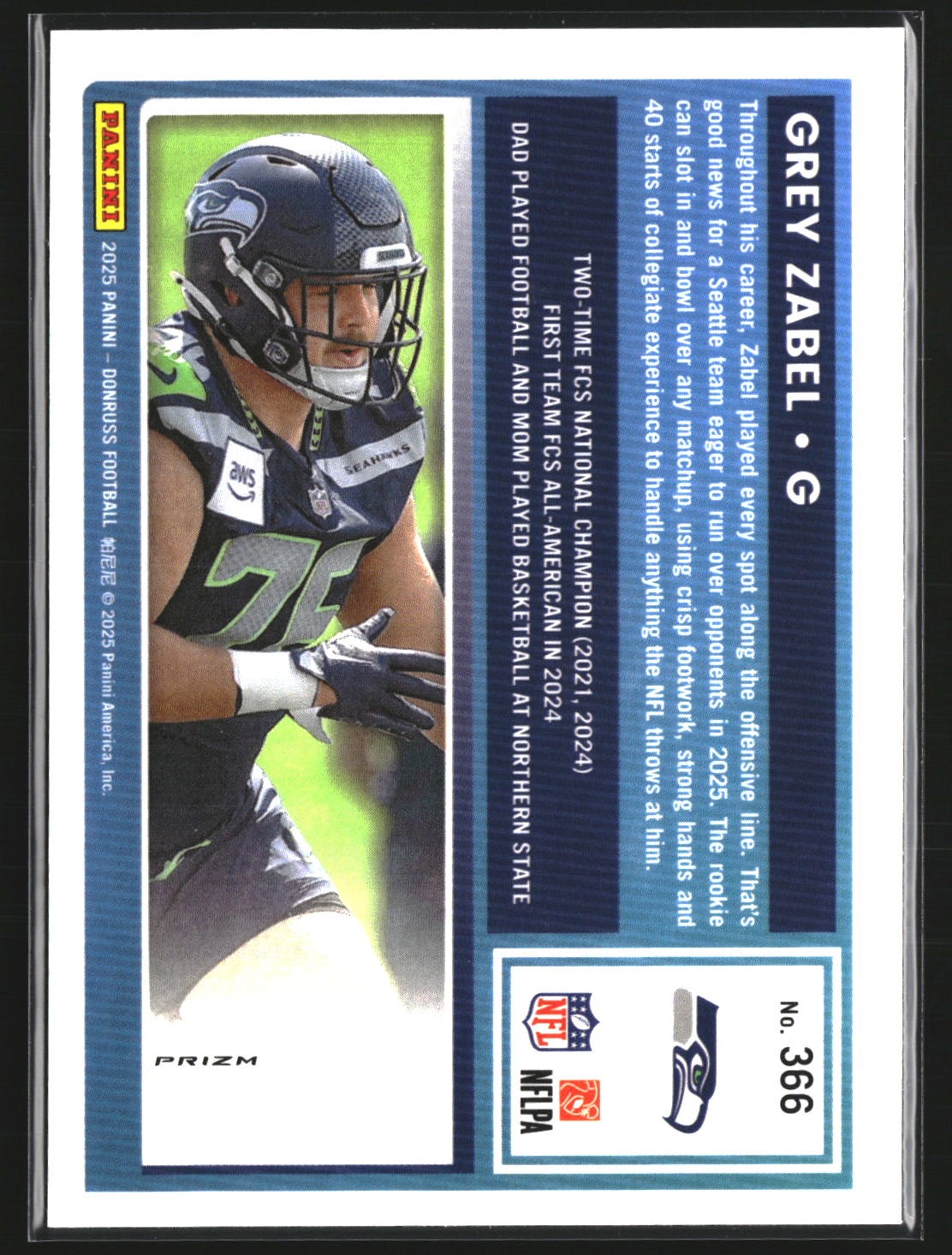 Grey Zabel 2025 Donruss 366 Optic Rated Rookies Preview Pink RC Seattle Seahawks