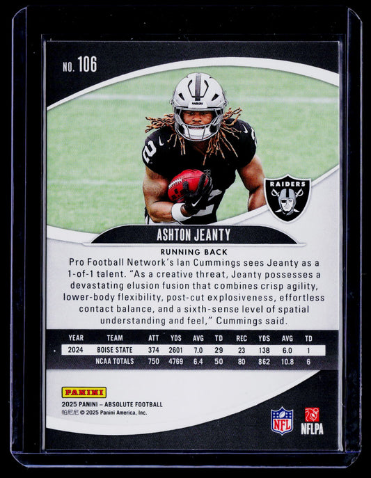 Ashton Jeanty 2025 Panini Absolute 106 Black RC RC Las Vegas Raiders