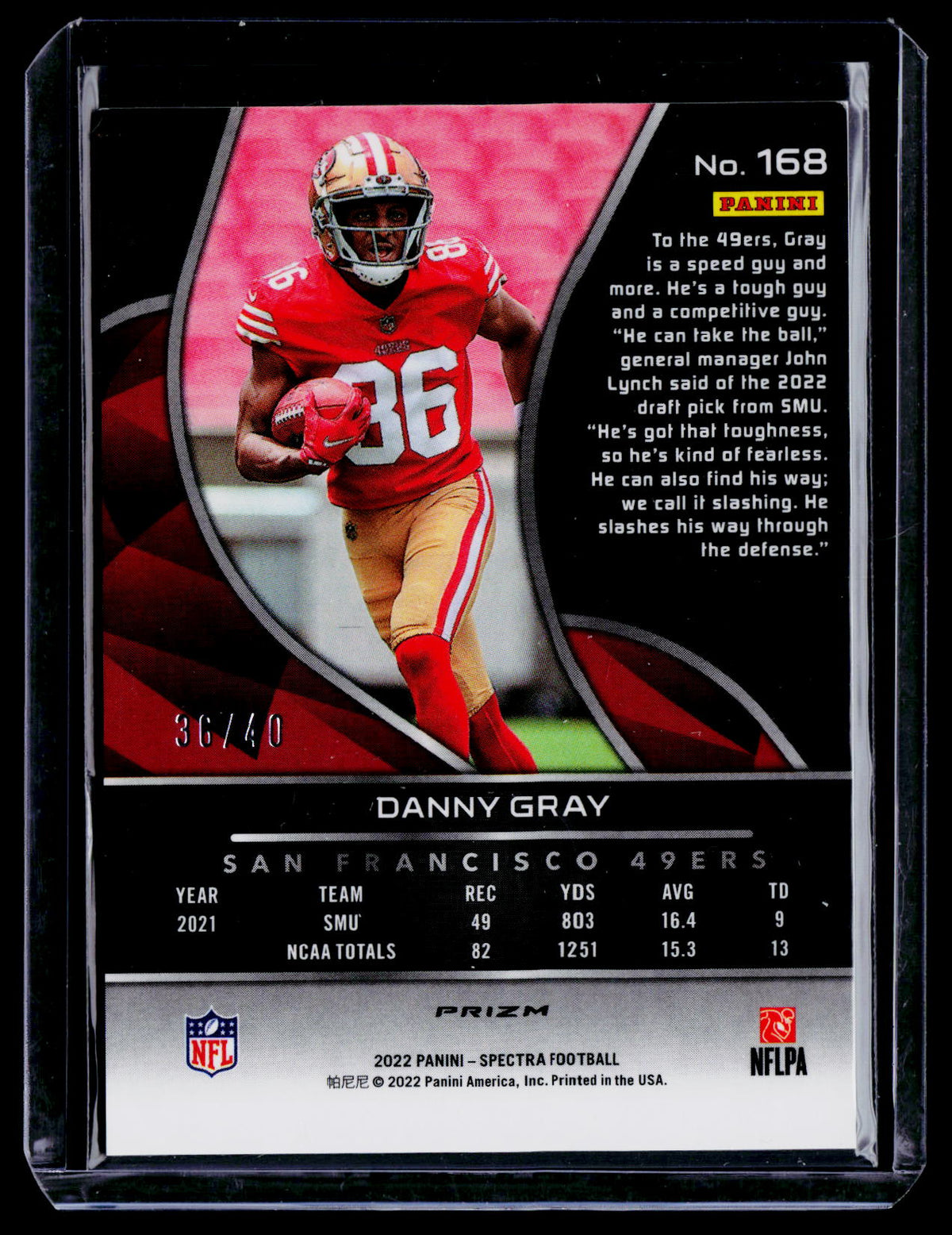 Danny Gray 2022 Panini Spectra 168 Astral SN, RC RC San Francisco 49ers