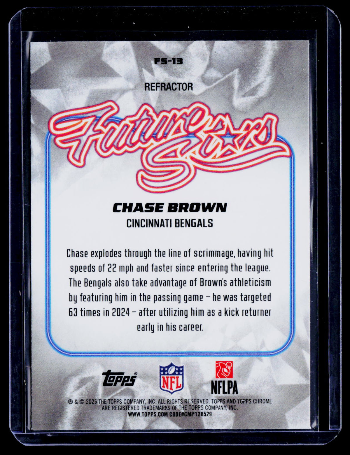 Chase Brown 2025 Topps Chrome FS-13 Future Stars Refractor Cincinnati Bengals