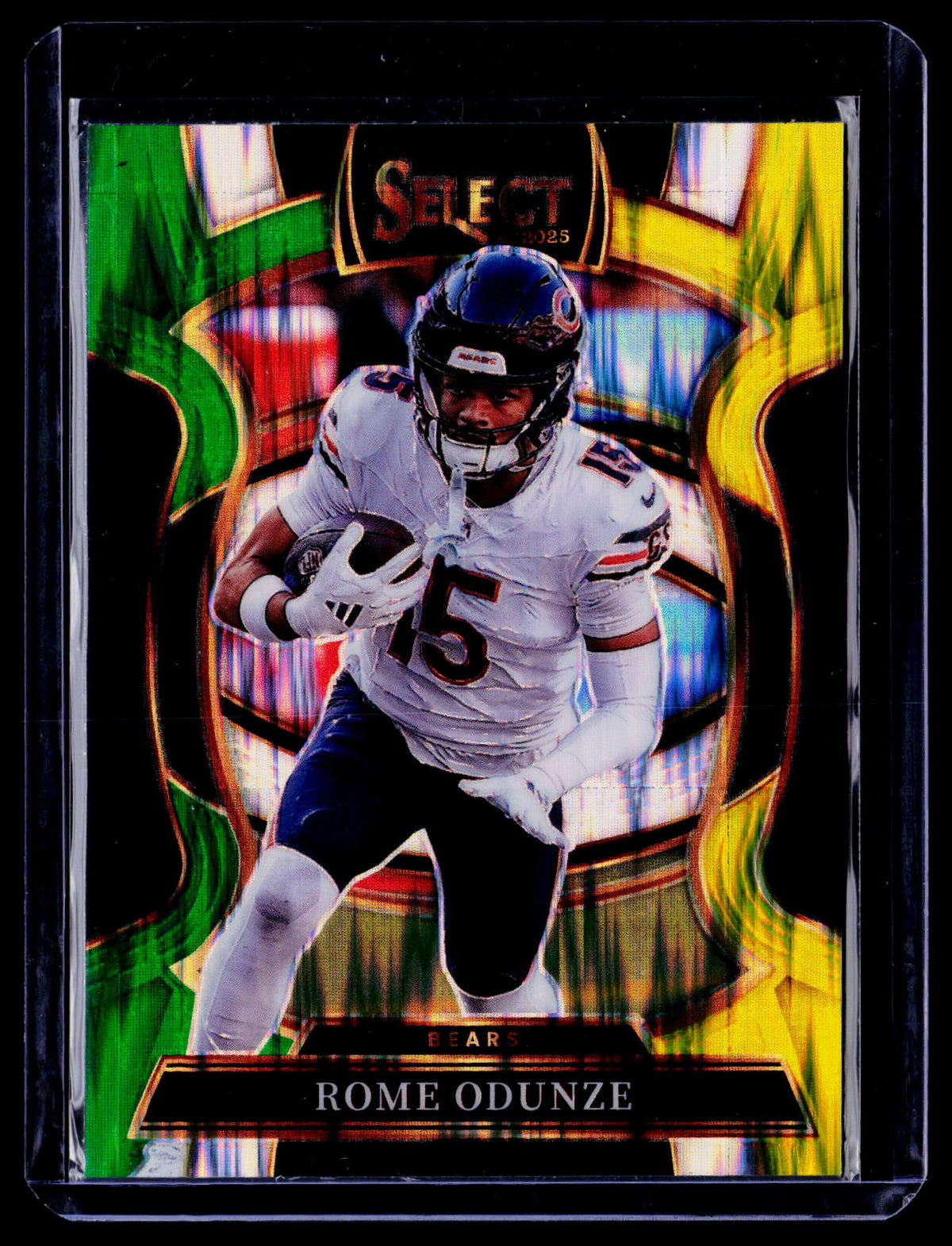 Rome Odunze 2025 Panini Select 74 Black and Green Prizm Shock Chicago Bears