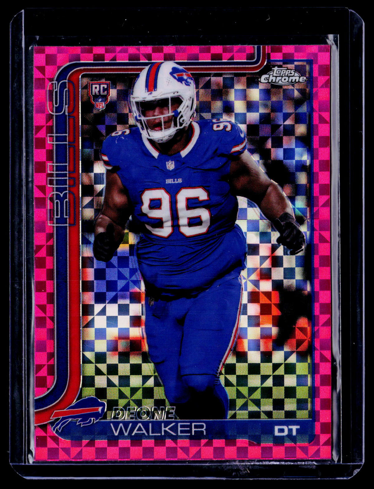 Deone Walker 2025 Topps Chrome 360 Hot Pink X-Fractor RC RC Buffalo Bills