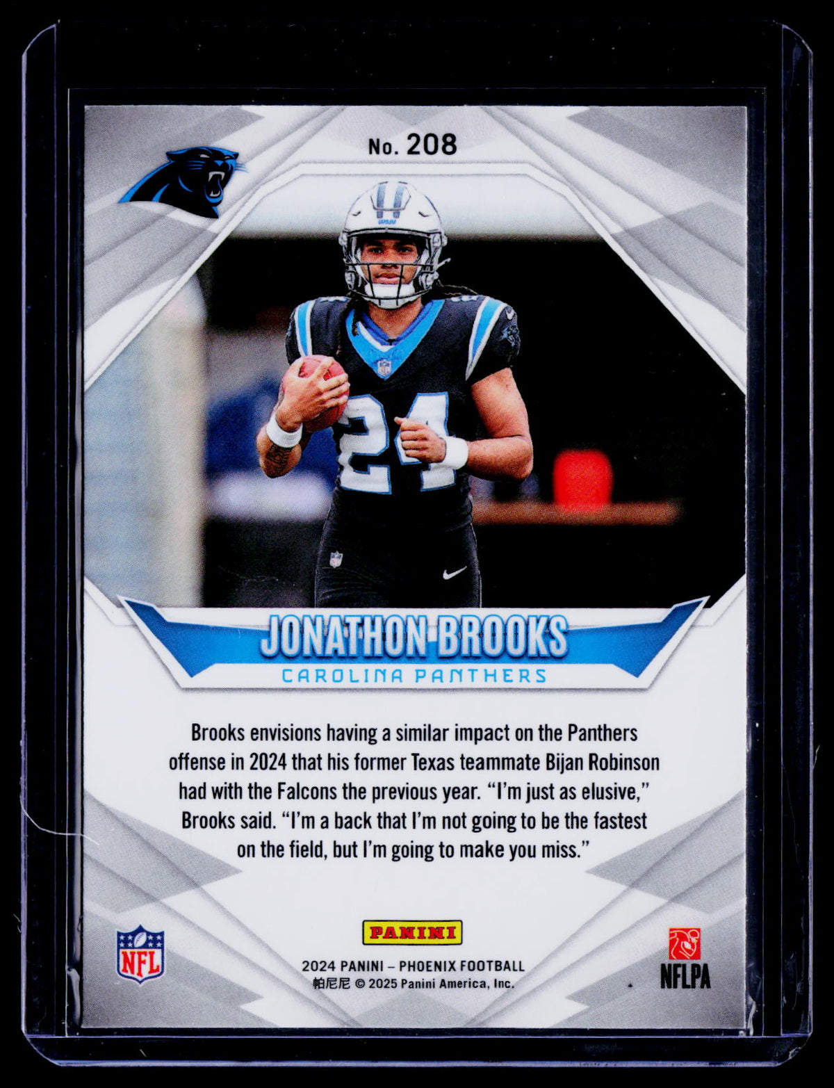 Jonathon Brooks 2024 Panini Phoenix 208 Orange Fade RC RC Carolina Panthers