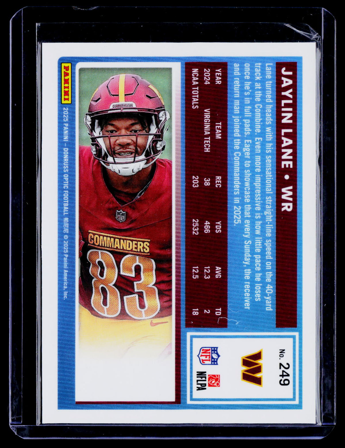 Jaylin Lane 2025 Donruss Optic 249 RC RC Washington Commanders