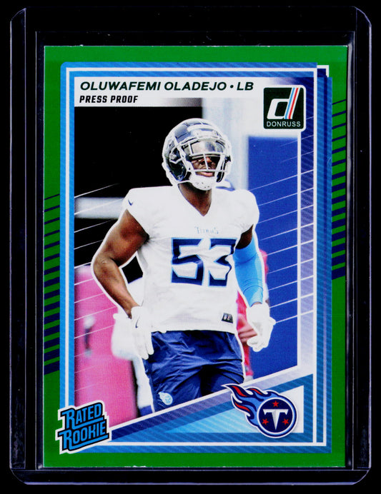 Oluwafemi Oladejo 2025 Donruss 384 Press Proofs Green RC RC Tennessee Titans