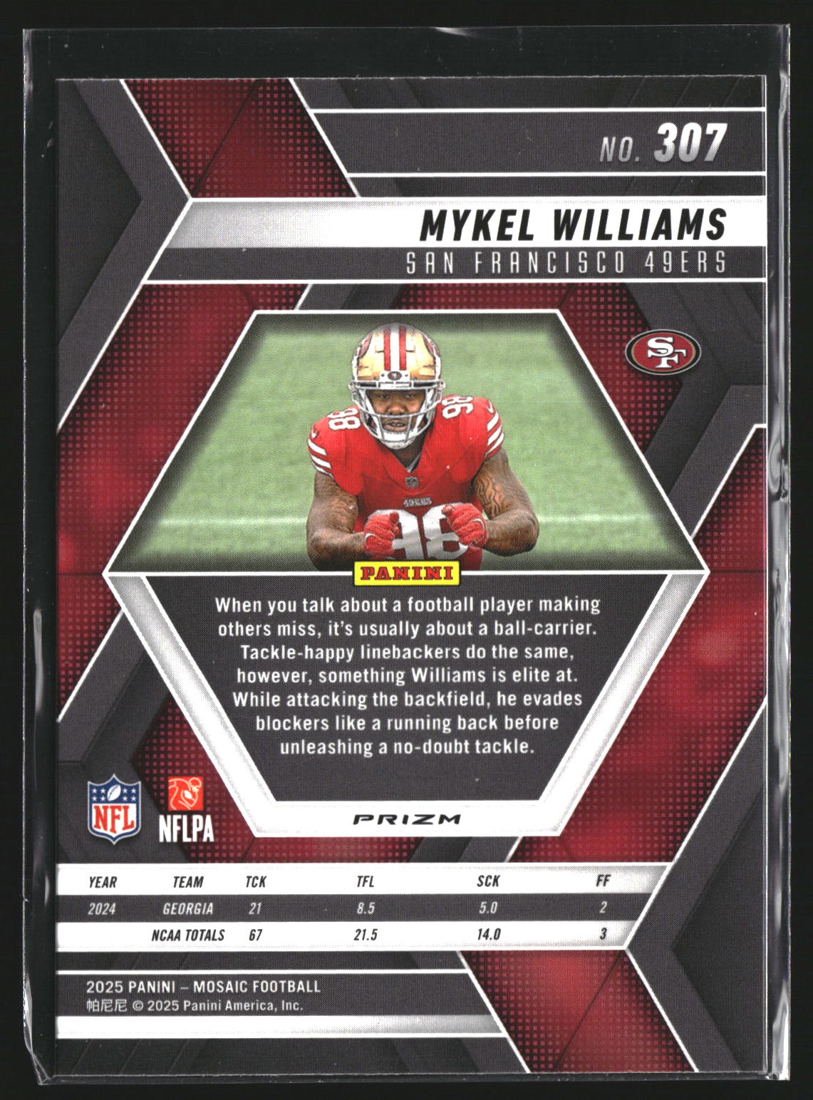 Mykel Williams 2025 Panini Mosaic 307 Mosaic Reactive Purple RC 49ers