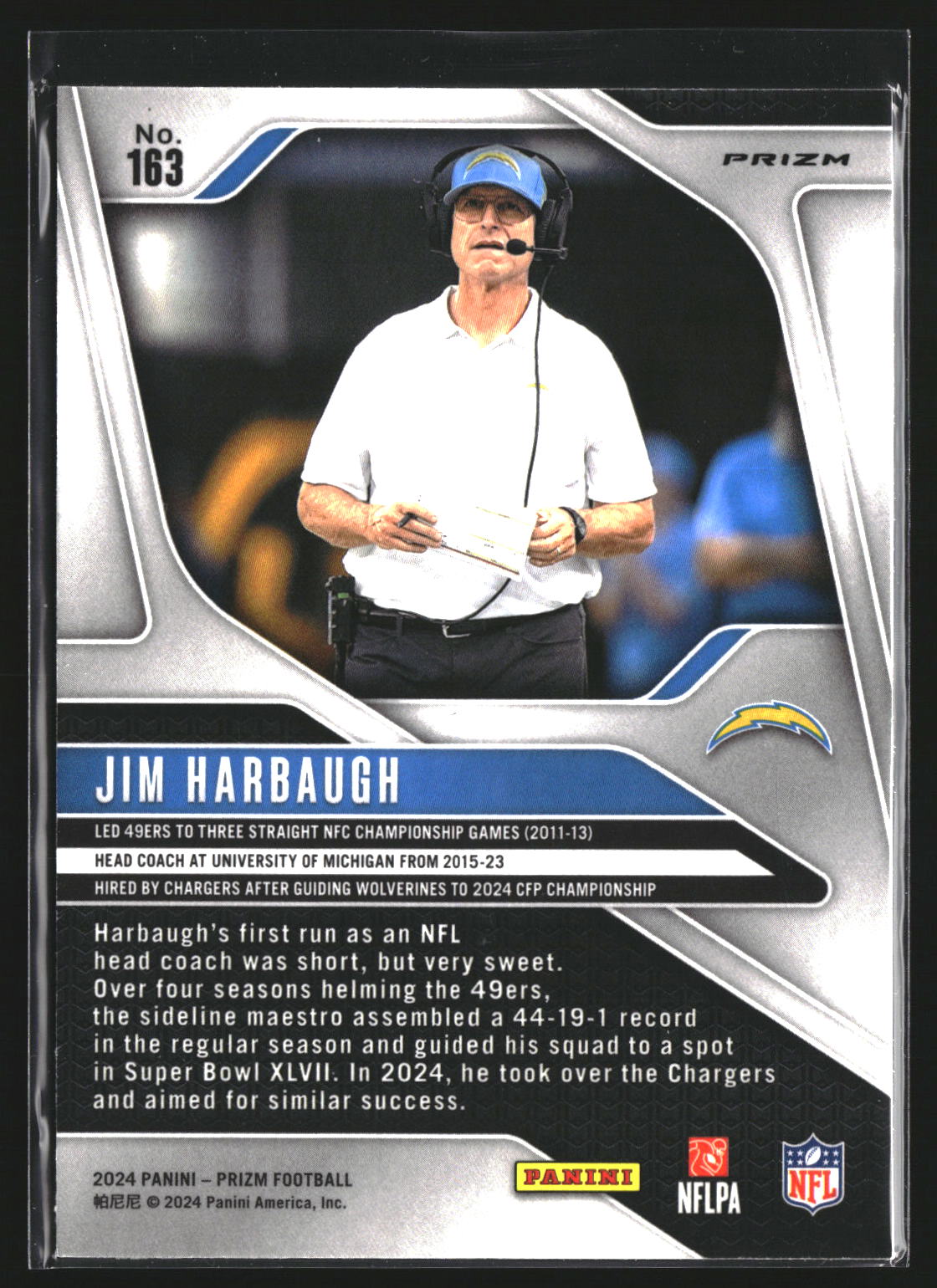 Jim Harbaugh 2024 Panini Prizm 163 Green Wave Los Angeles Chargers