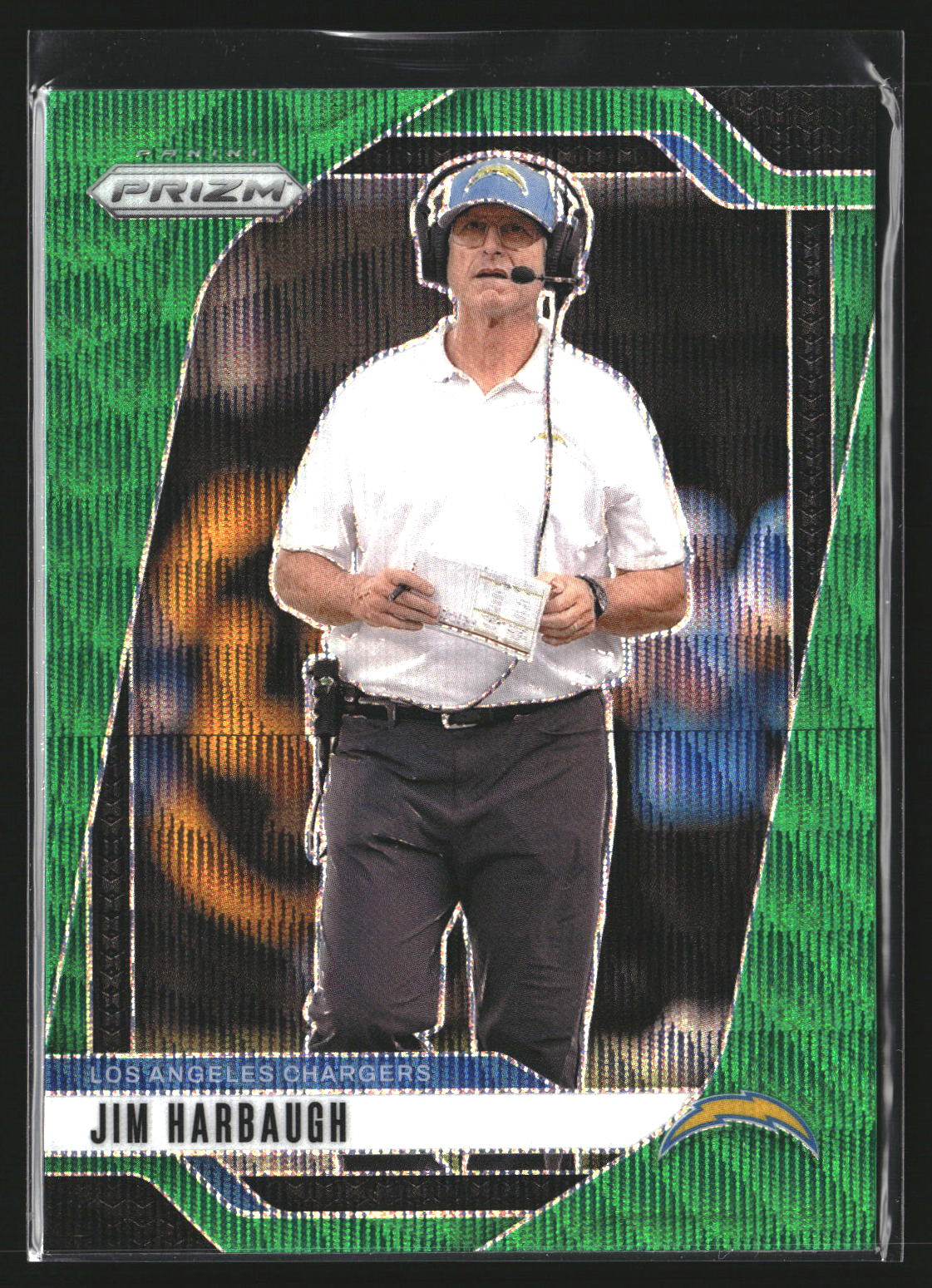 Jim Harbaugh 2024 Panini Prizm 163 Green Wave Los Angeles Chargers
