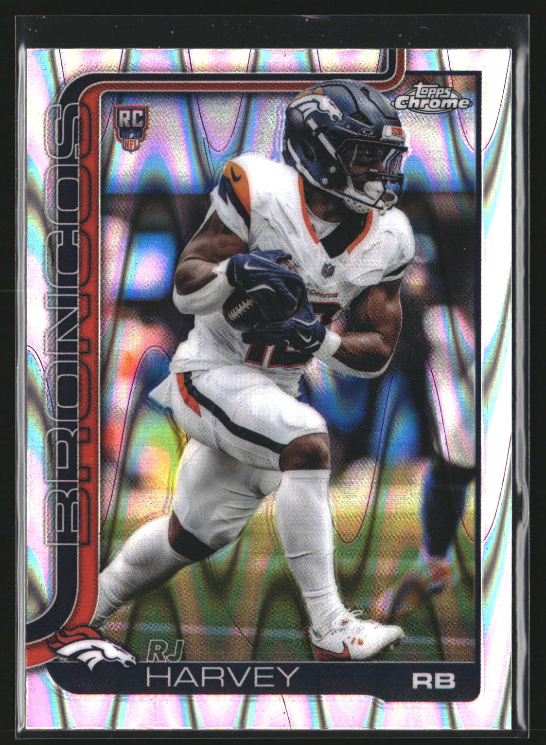 RJ Harvey 2025 Topps Chrome 330 Ray Wave Refractor RC RC Denver Broncos