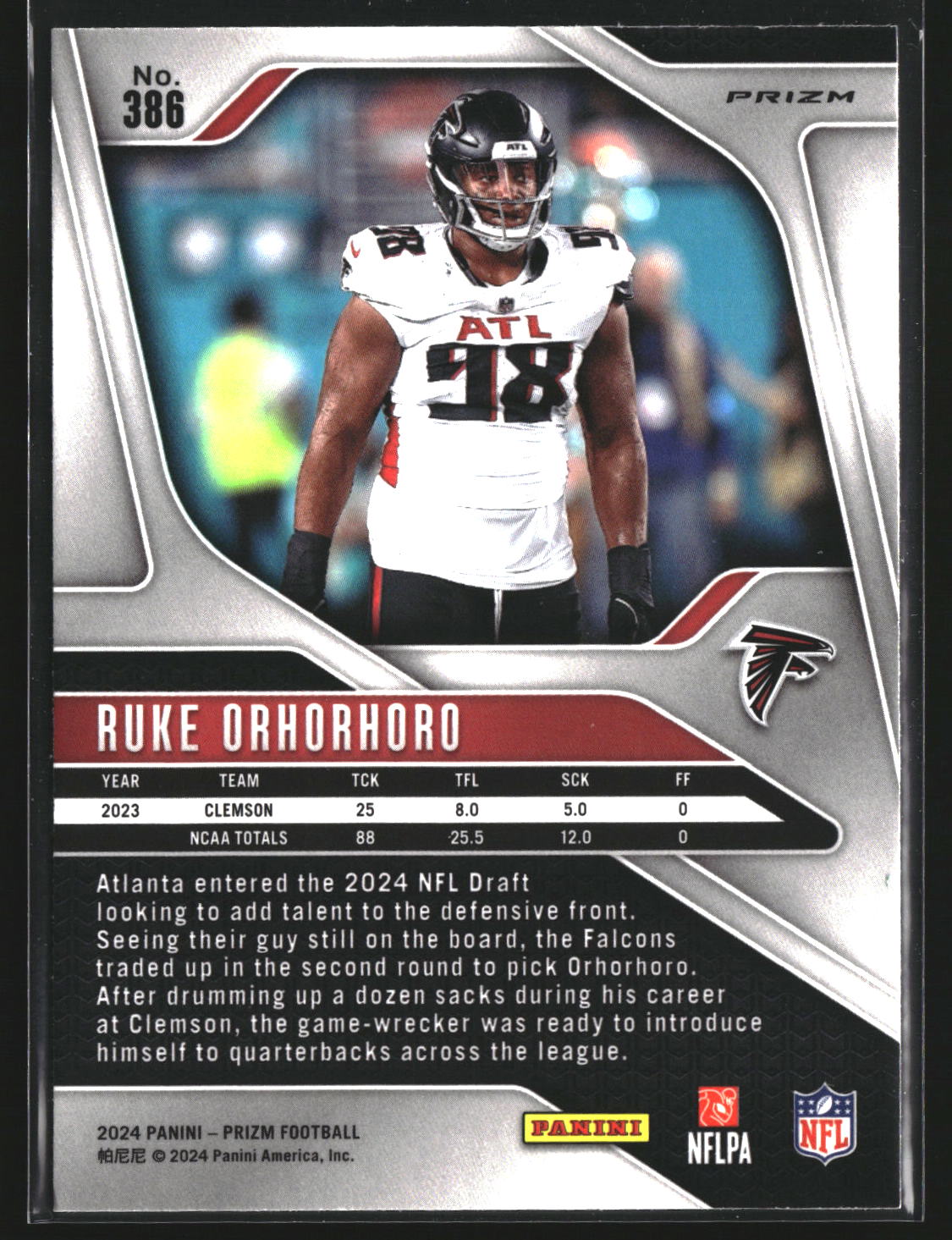 Ruke Orhorhoro 2024 Panini Prizm 386 Green Wave RC RC Atlanta Falcons
