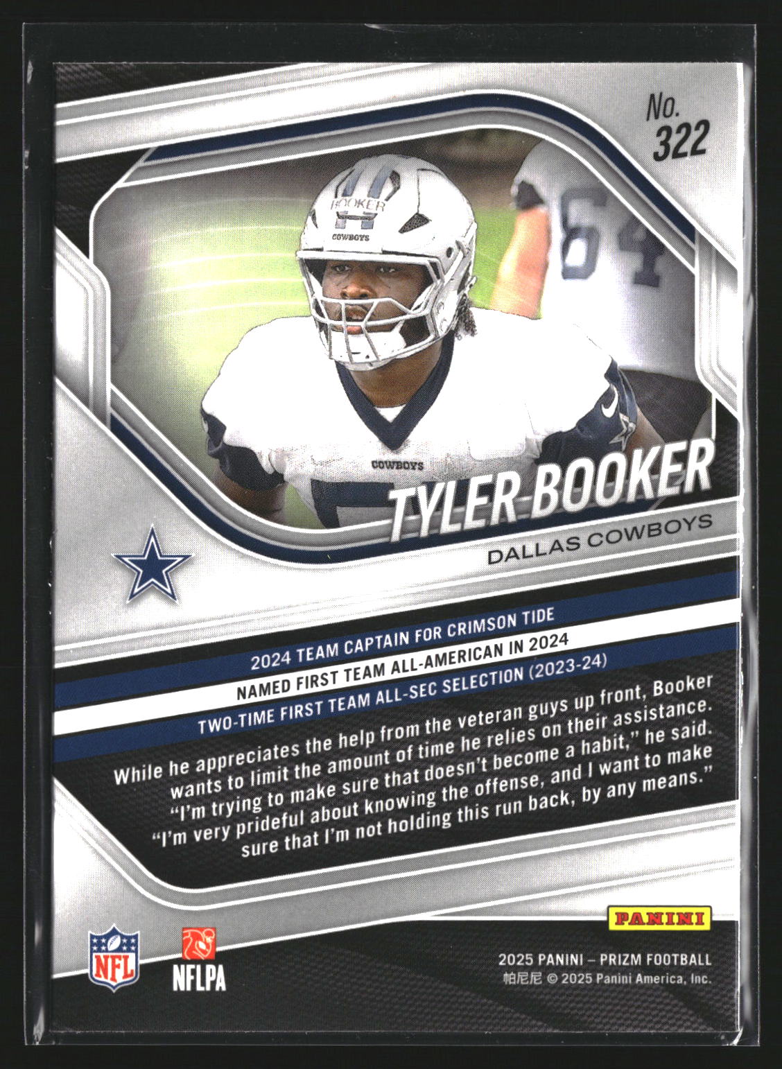 Tyler Booker 2025 Panini Prizm 322 RC RC Dallas Cowboys