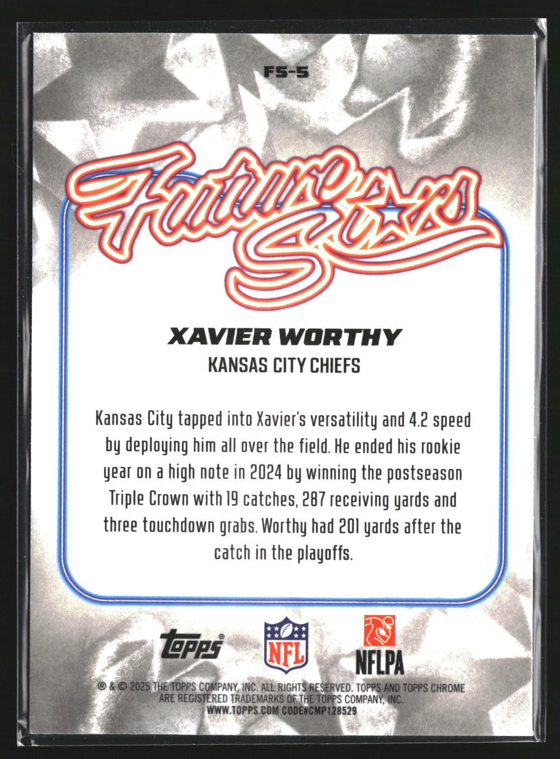 Xavier Worthy 2025 Topps Chrome FS-5 Future Stars Kansas City Chiefs
