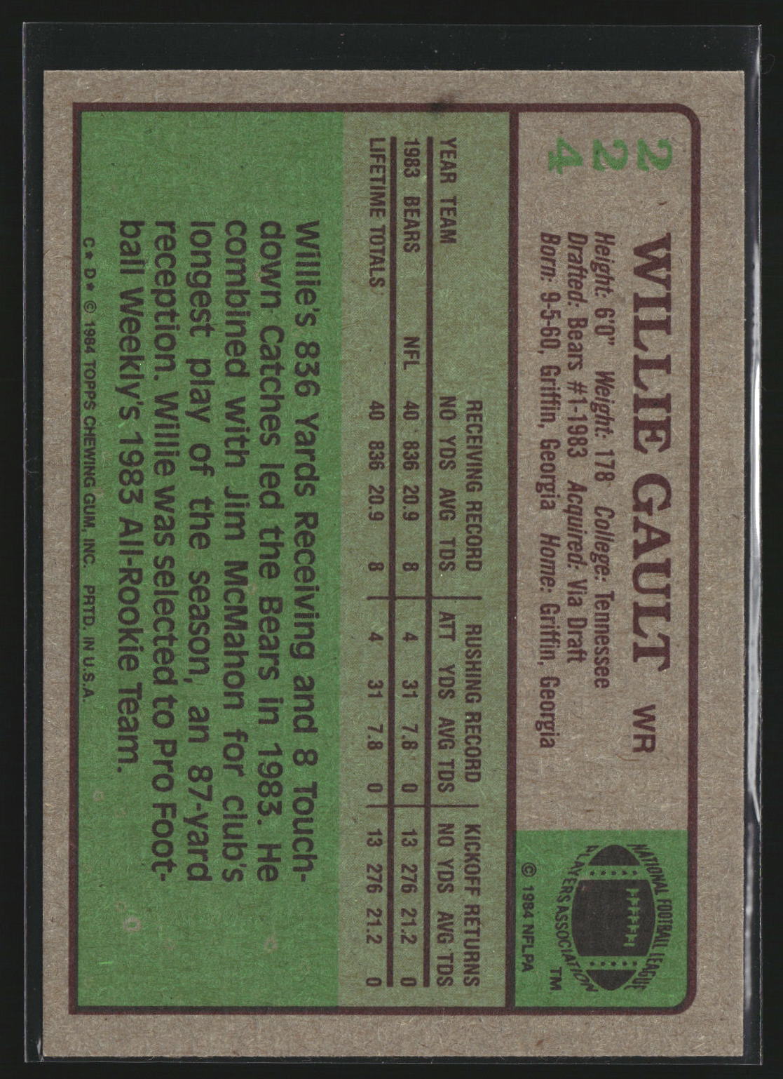 Willie Gault 1984 Topps 224 RC RC Chicago Bears