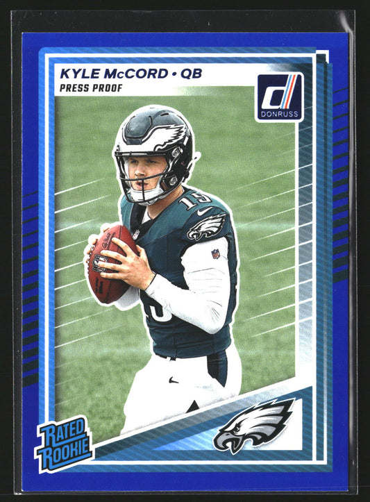 Kyle McCord 2025 Donruss 325 Press Proofs Blue RC RC Philadelphia Eagles