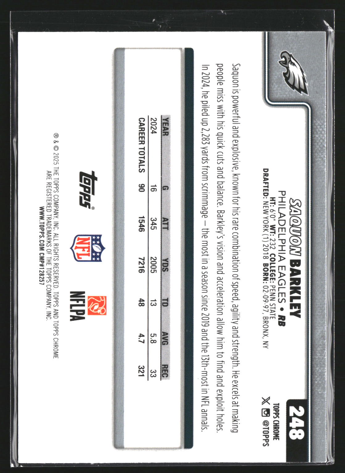Saquon Barkley 2025 Topps Chrome 248 X-Fractor Philadelphia Eagles