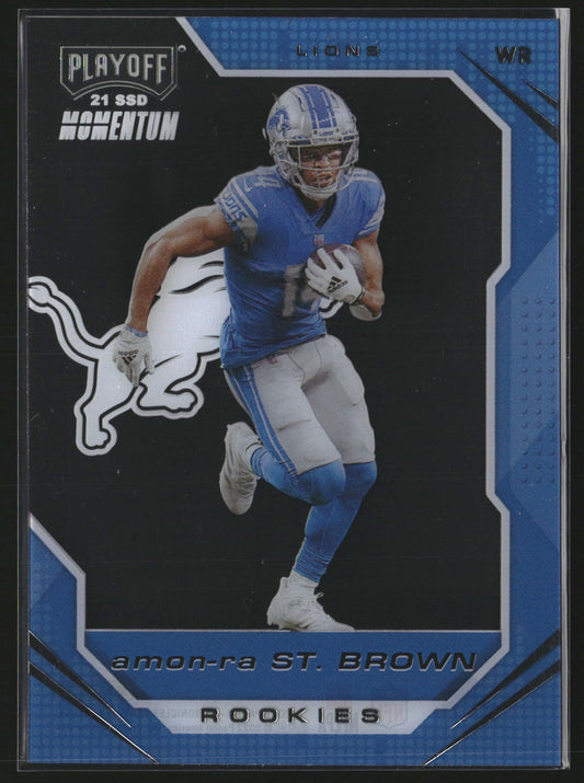 Amon-Ra St. Brown 2021 Panini Chronicles PMR-28 Playoff Momentum Lions