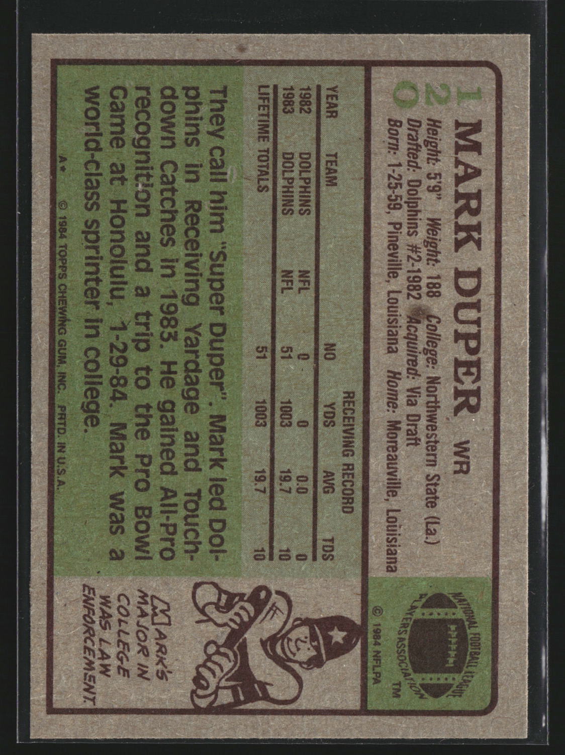 Mark Duper 1984 Topps 120 RC RC Miami Dolphins