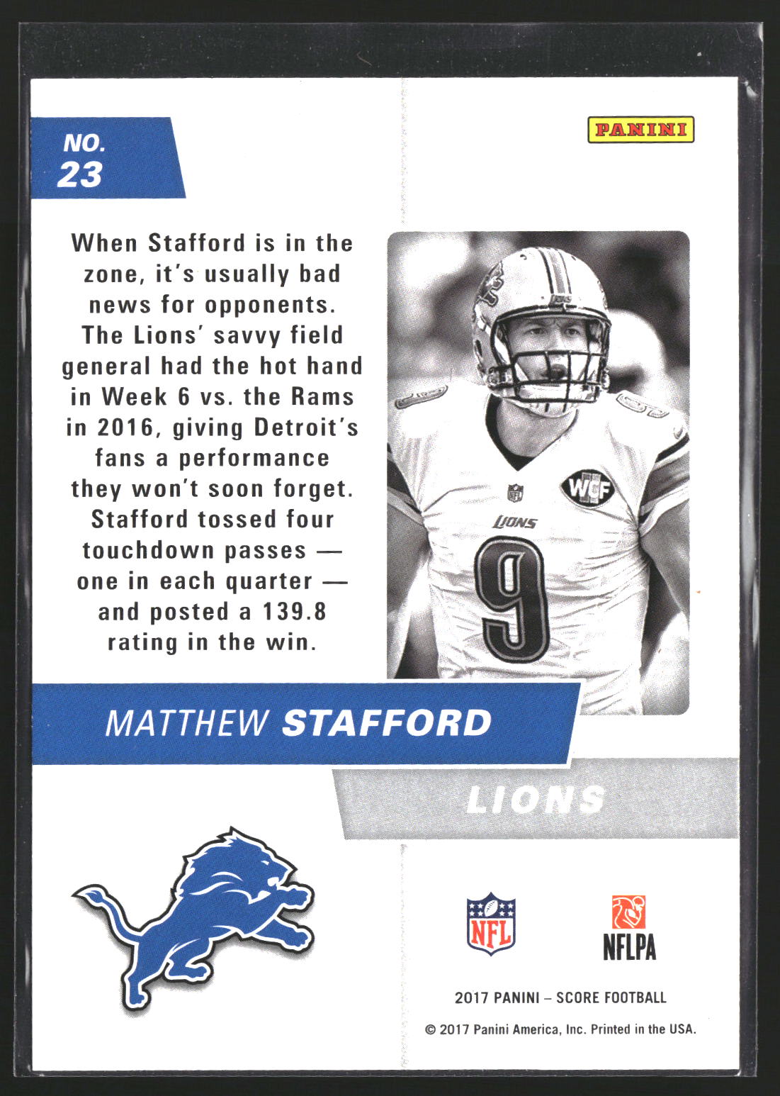 Matthew Stafford 2017 Score 23 Signal Callers Detroit Lions