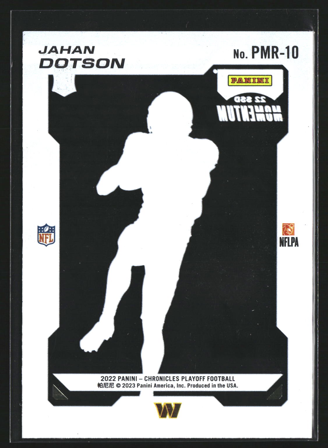 Jahan Dotson 2022 Panini Chronicles PMR-10 Playoff Momentum RC Commanders