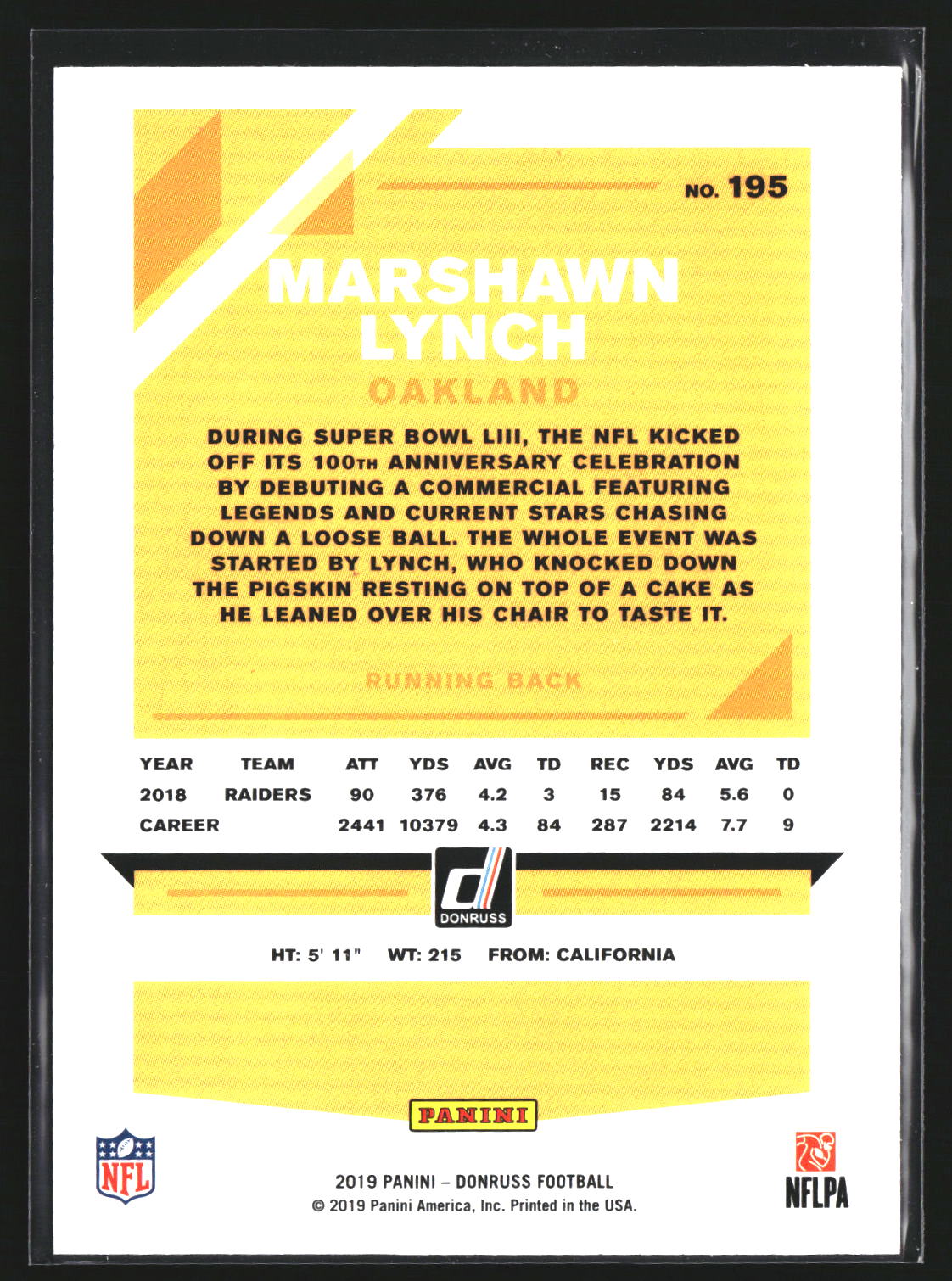 Marshawn Lynch 2019 Donruss 195 Press Proof Red Oakland Raiders
