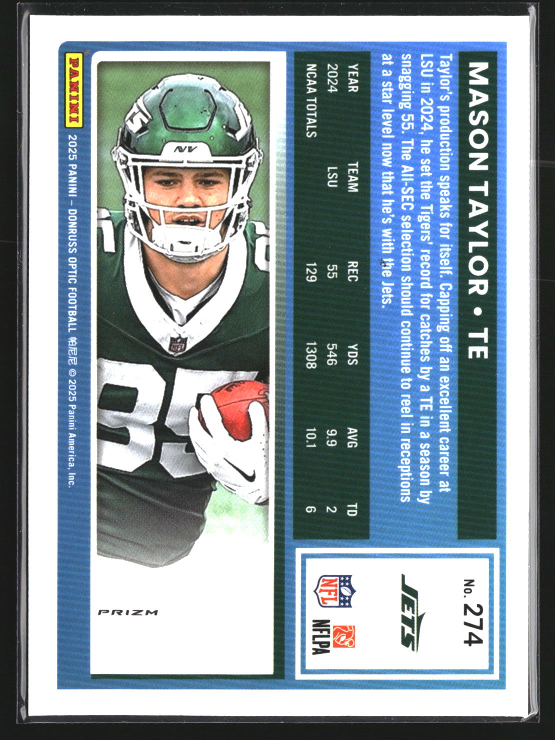 Mason Taylor 2025 Donruss Optic 274 Holo RC RC New York Jets