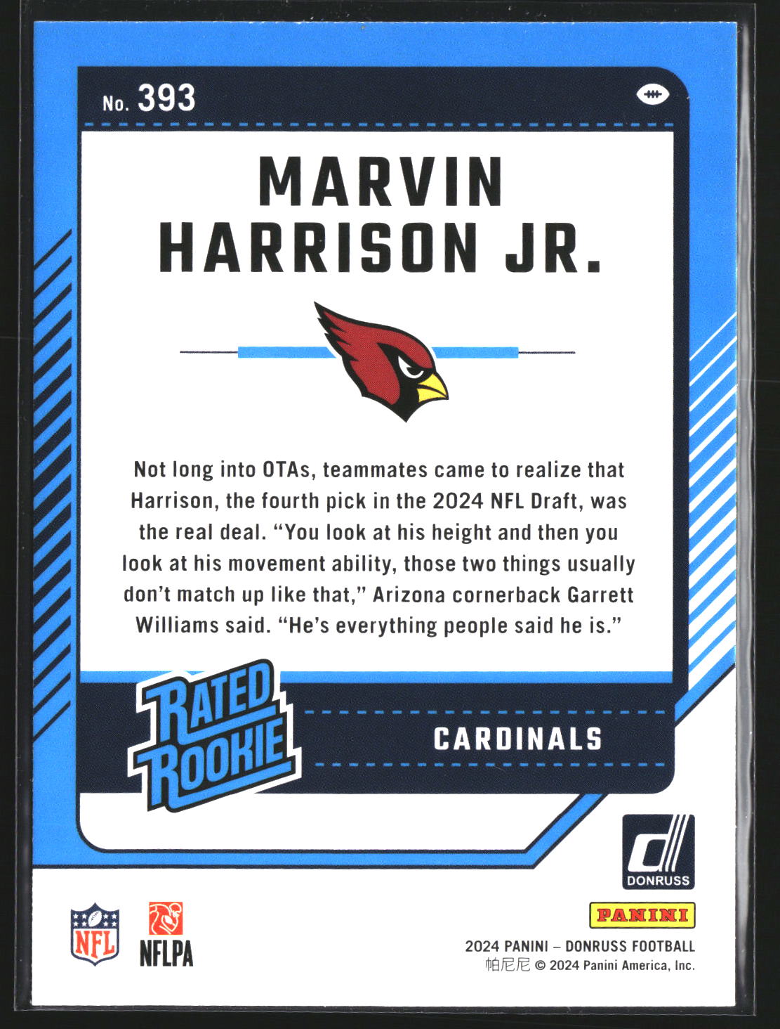 Marvin Harrison Jr. 2024 Donruss 393 RC RC Arizona Cardinals
