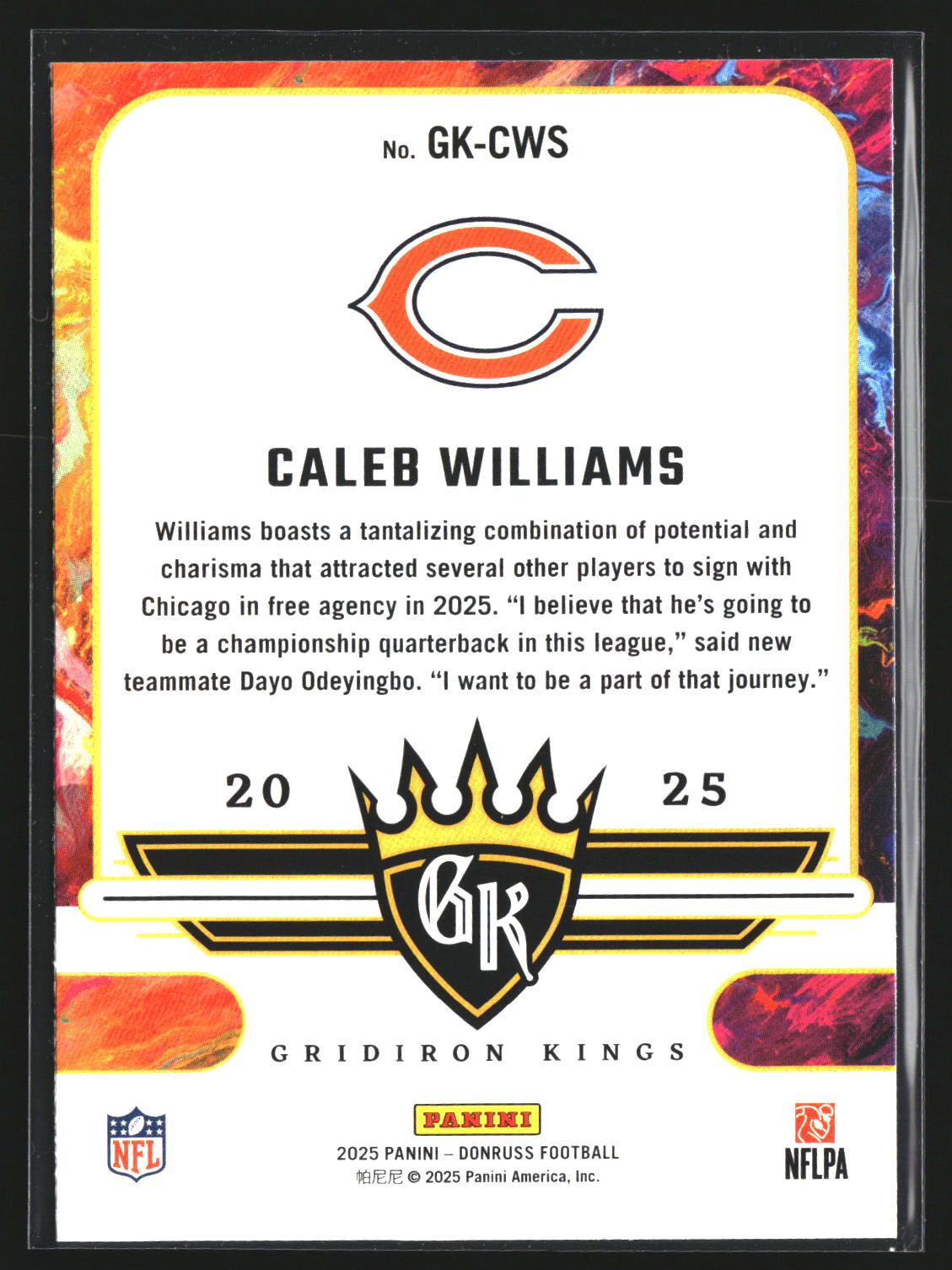 Caleb Williams 2025 Donruss GK-CWS Gridiron Kings Chicago Bears
