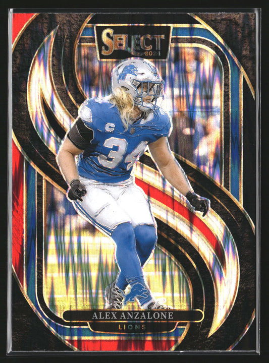 Alex Anzalone 2024 Panini Select 104 Black & Red Prizm Shock Detroit Lions