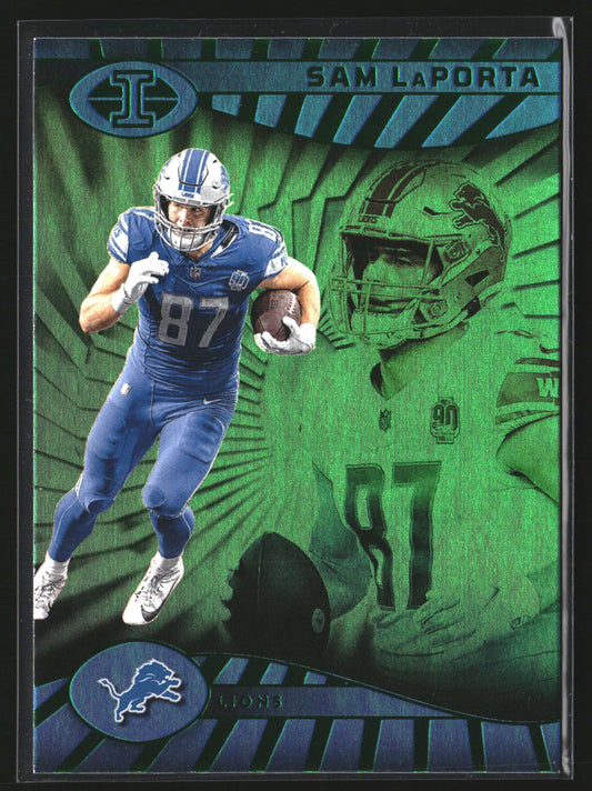 Sam LaPorta 2024 Panini Illusions 27 Emerald Trophy Collection Detroit Lions