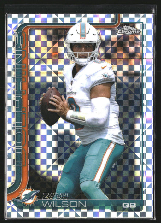 Zach Wilson 2025 Topps Chrome 189 X-Fractor Miami Dolphins