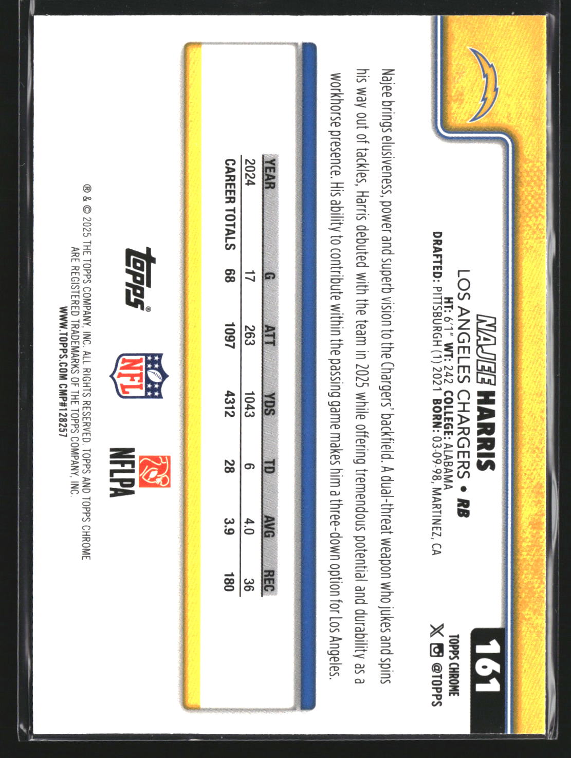 Najee Harris 2025 Topps Chrome 161 X-Fractor Los Angeles Chargers