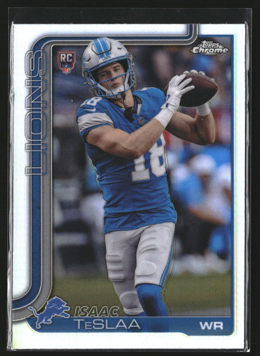 Isaac TeSlaa 2025 Topps Chrome 320 Refractor RC RC Detroit Lions