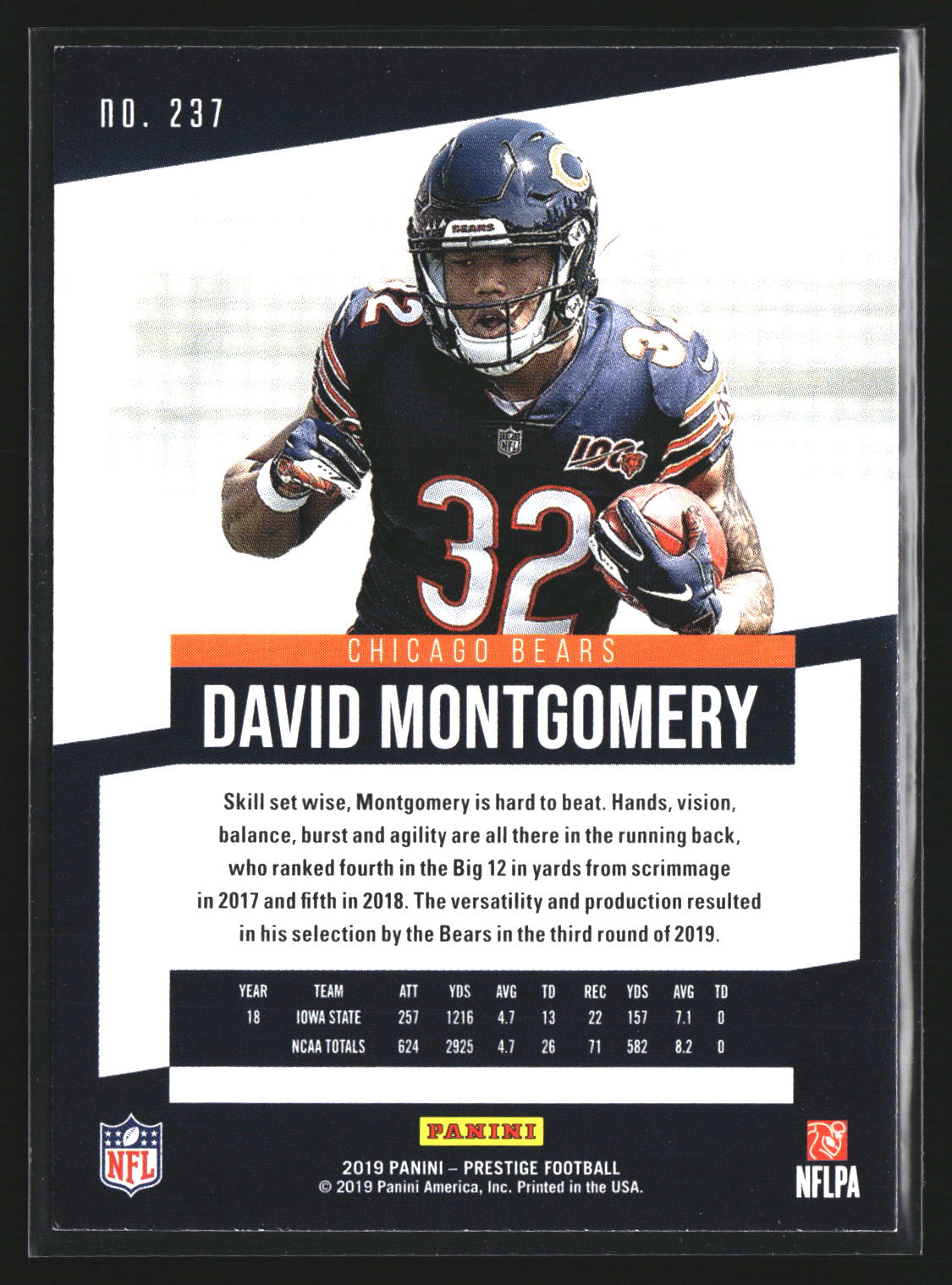 David Montgomery 2019 Panini Prestige 237 RC RC Chicago Bears