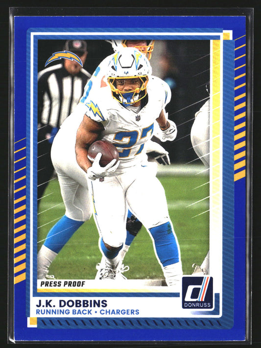 J.K. Dobbins 2025 Donruss 71 Press Proofs Blue Los Angeles Chargers