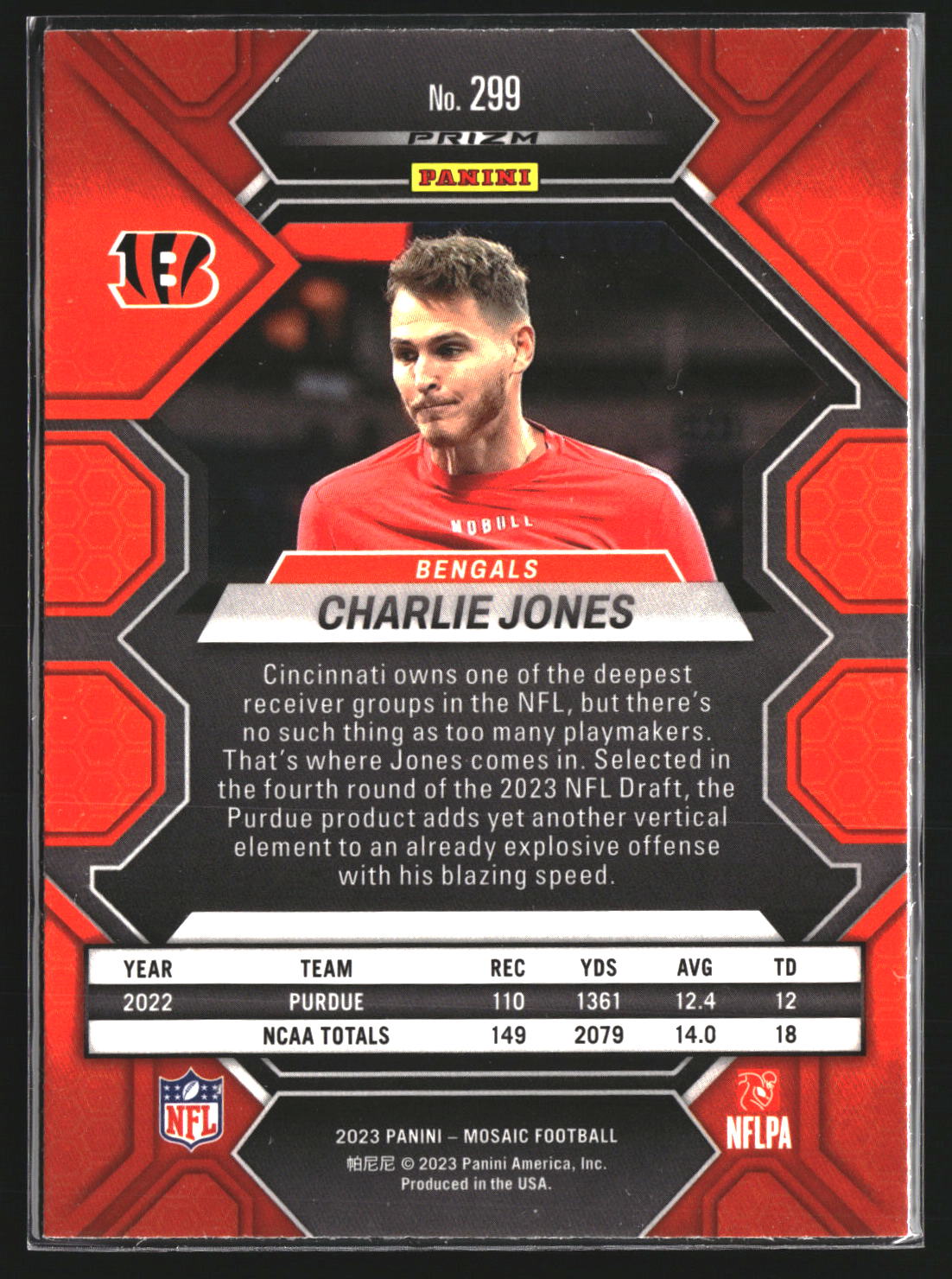 Charlie Jones 2023 Panini Mosaic 299 Reactive Yellow Mosaic RC Bengals