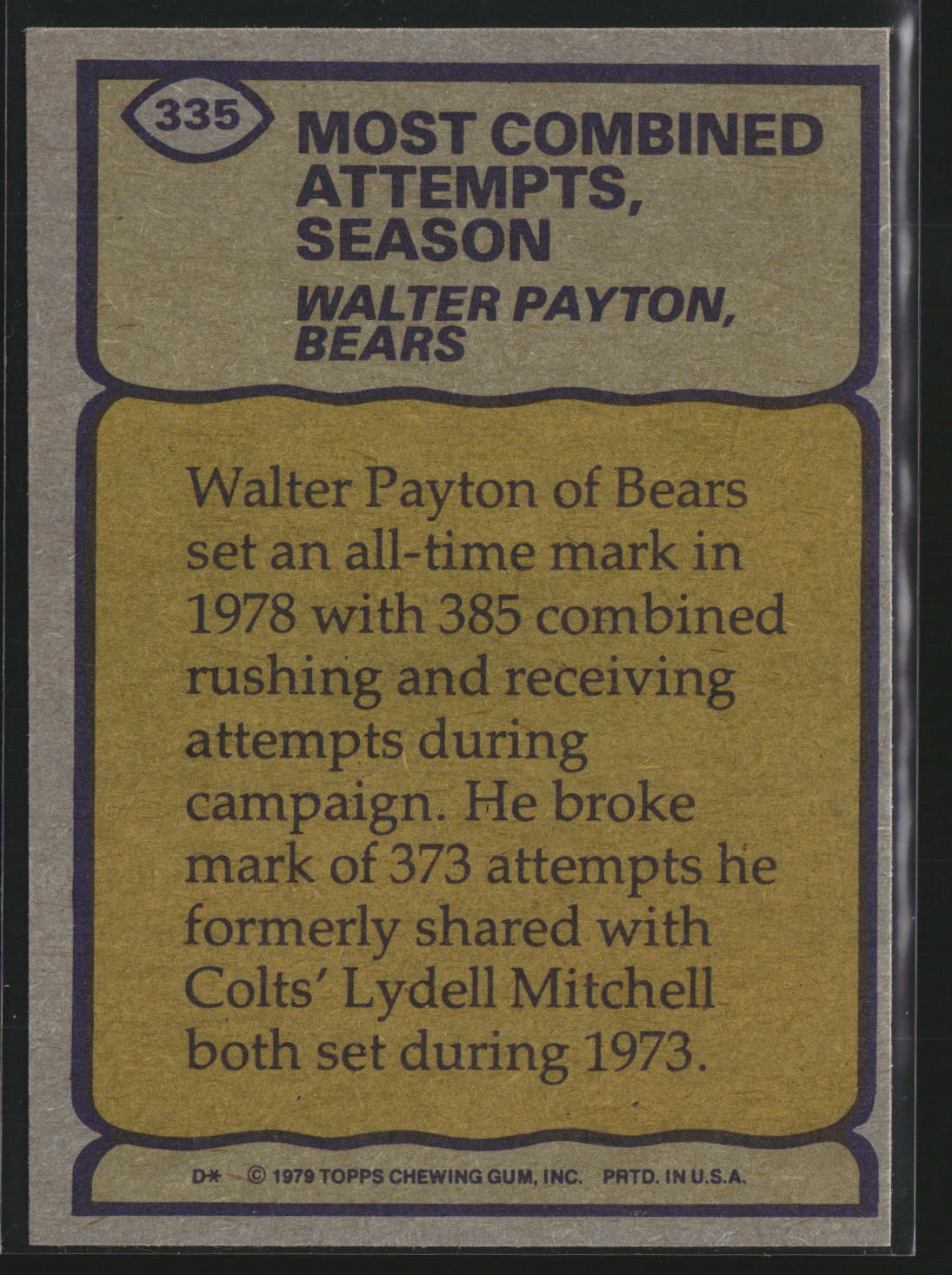 Walter Payton 1979 Topps 335 Chicago Bears