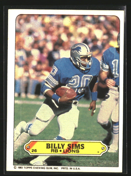 Billy Sims 1983 Topps 26 Stickers Detroit Lions