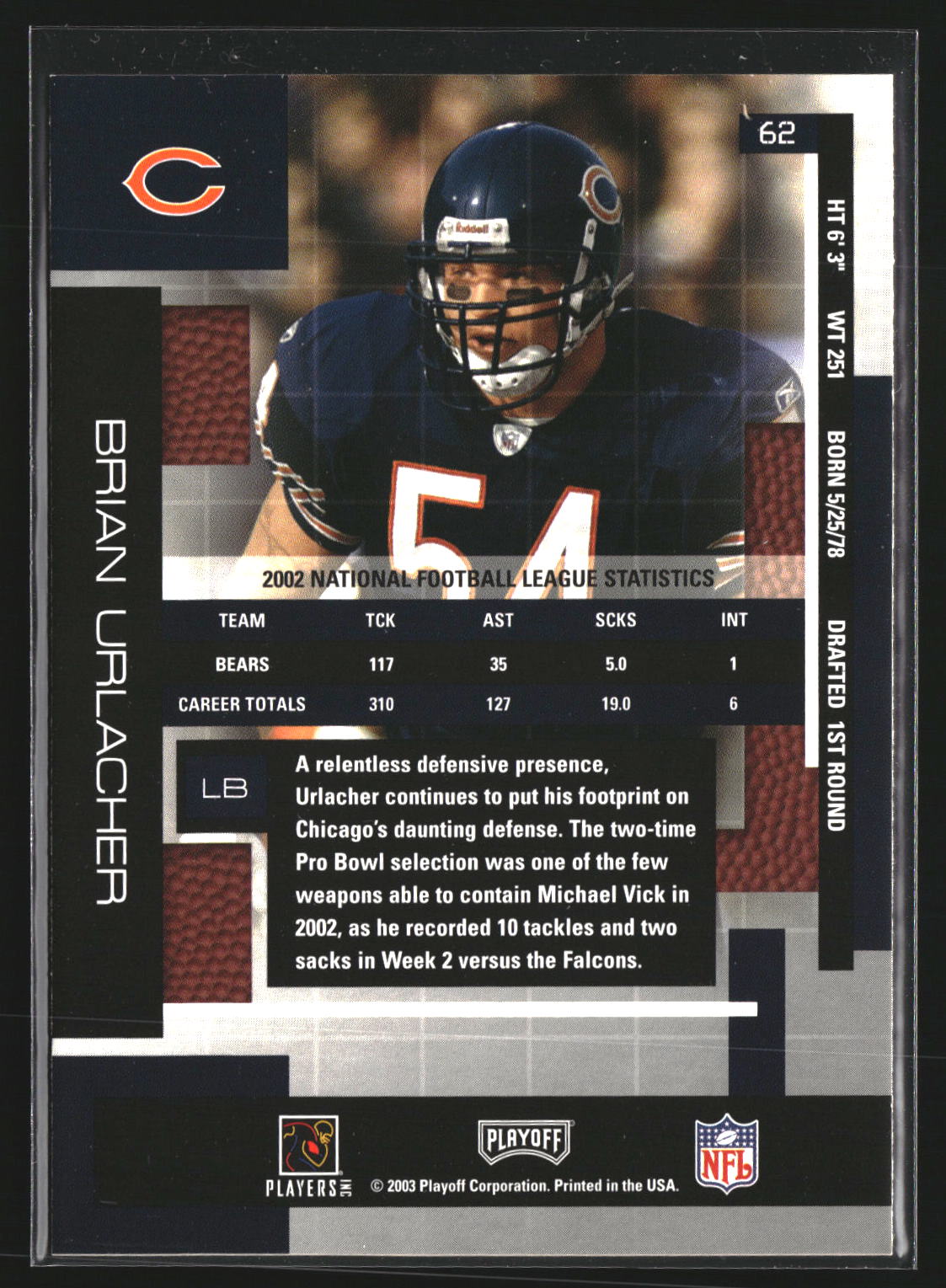 Brian Urlacher 2003 Playoff Absolute Memorabilia 62 Chicago Bears