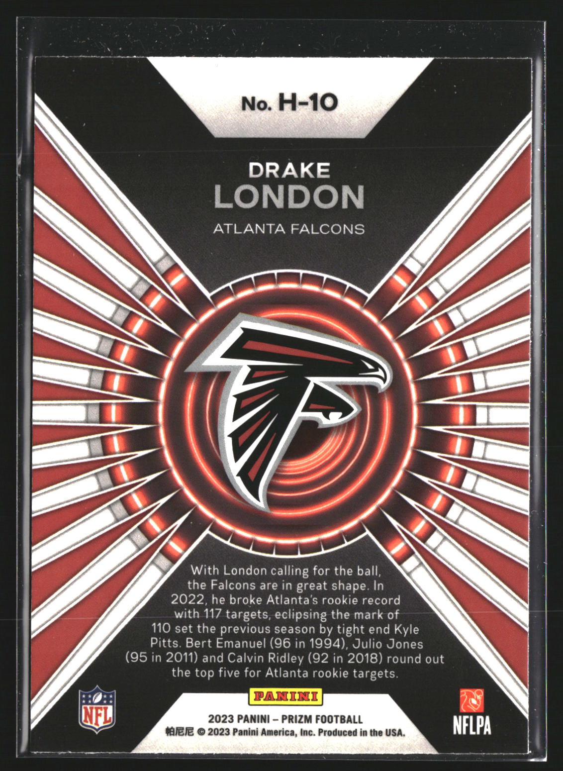 Drake London 2023 Panini Prizm H-10 Hype Atlanta Falcons