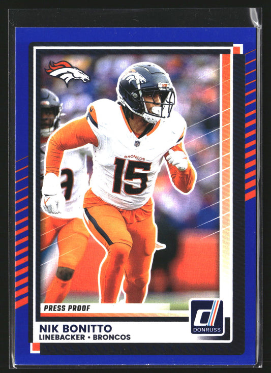 Nik Bonitto 2025 Donruss 300 Press Proofs Blue Denver Broncos