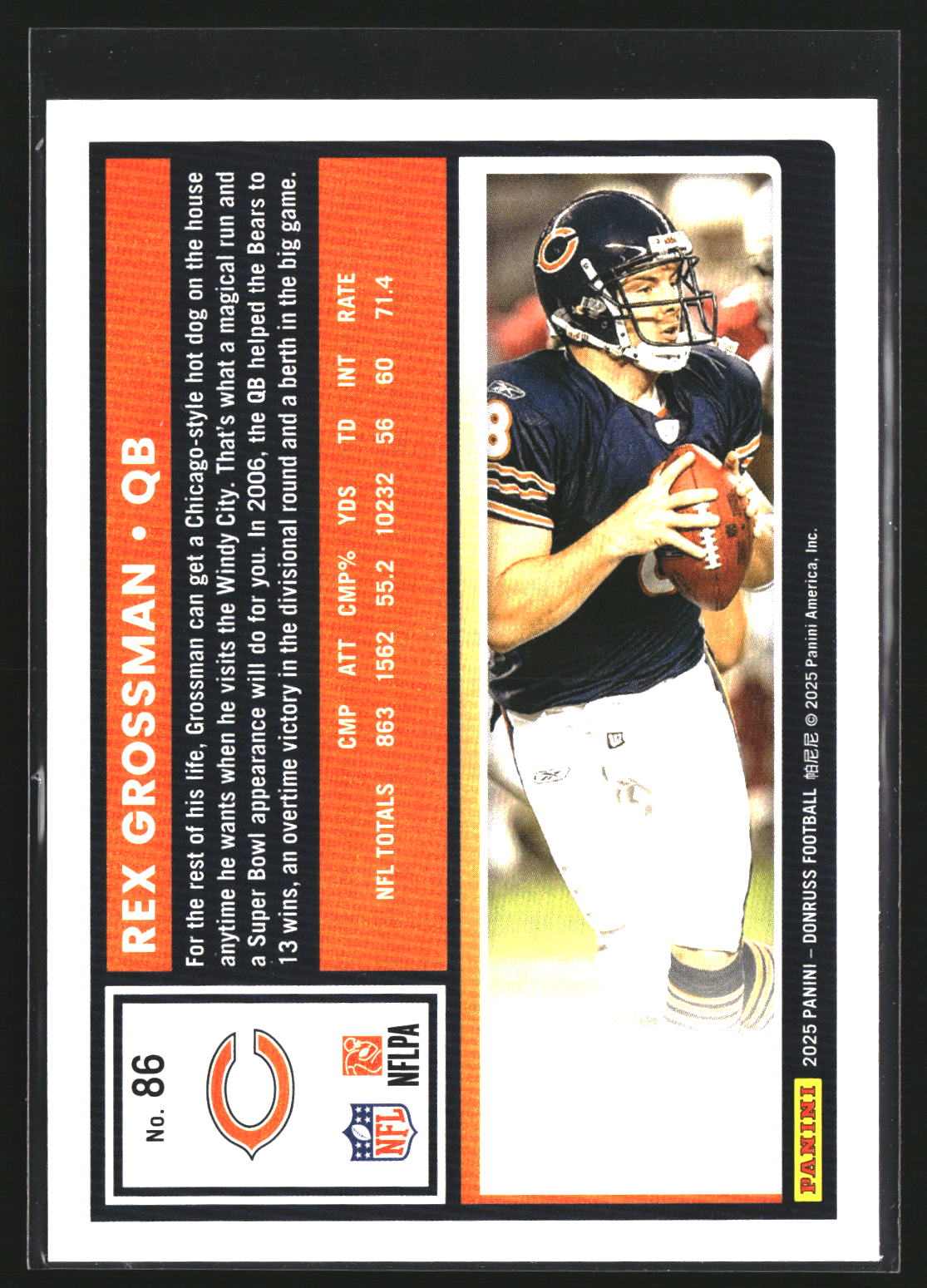 Rex Grossman 2025 Donruss 86 Press Proofs Blue Chicago Bears