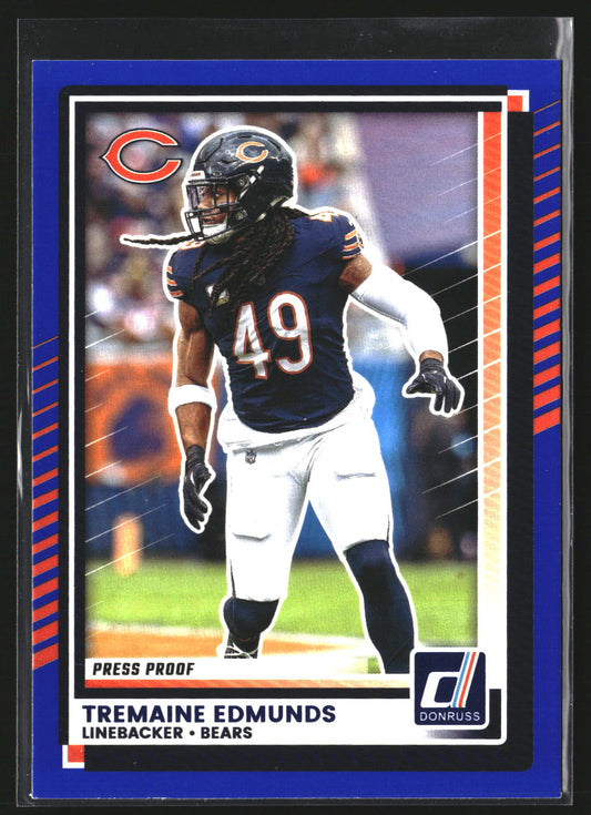 Tremaine Edmunds 2025 Donruss 239 Press Proofs Blue Chicago Bears