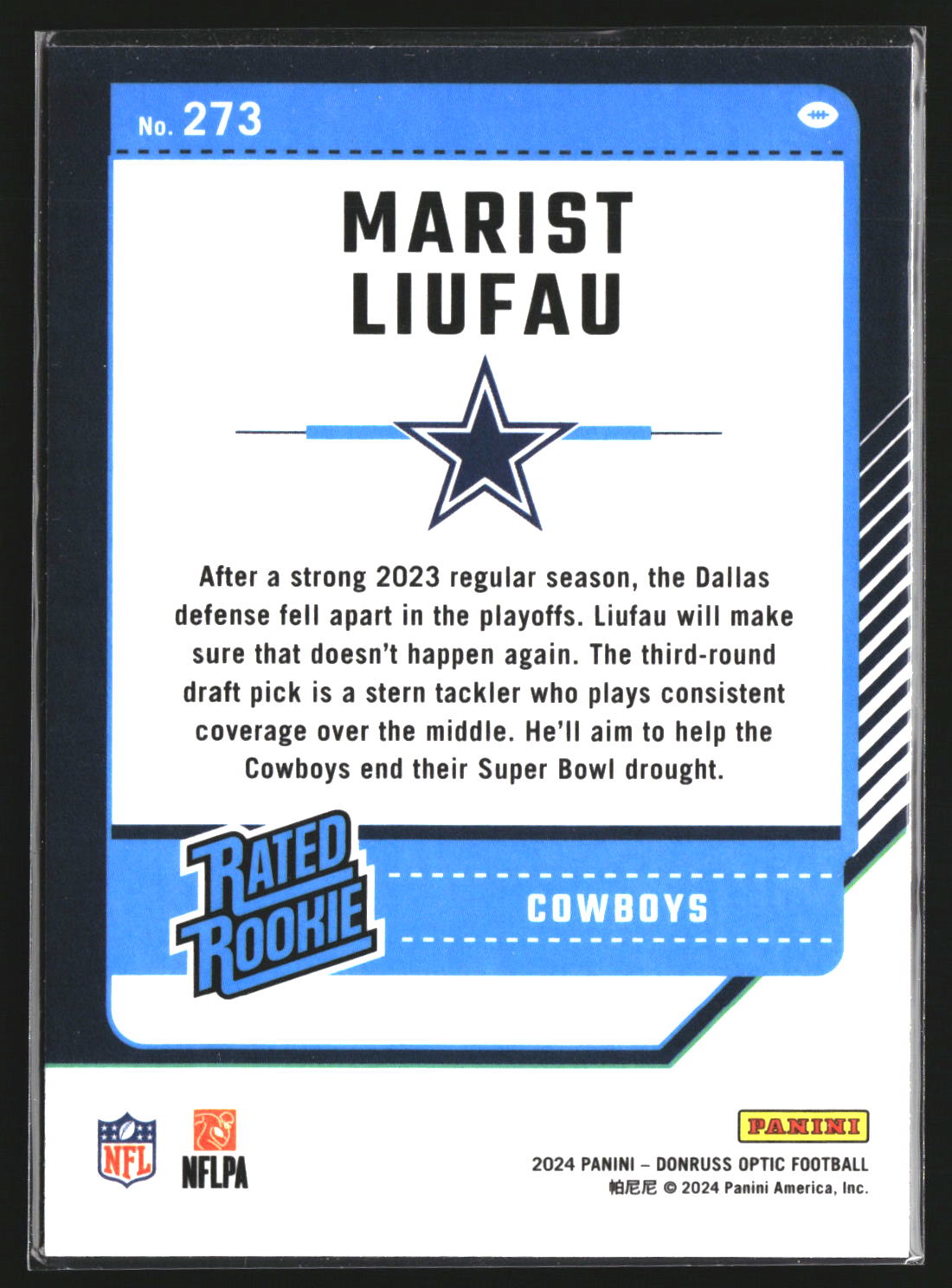 Marist Liufau 2024 Donruss Optic 273 RC RC Dallas Cowboys