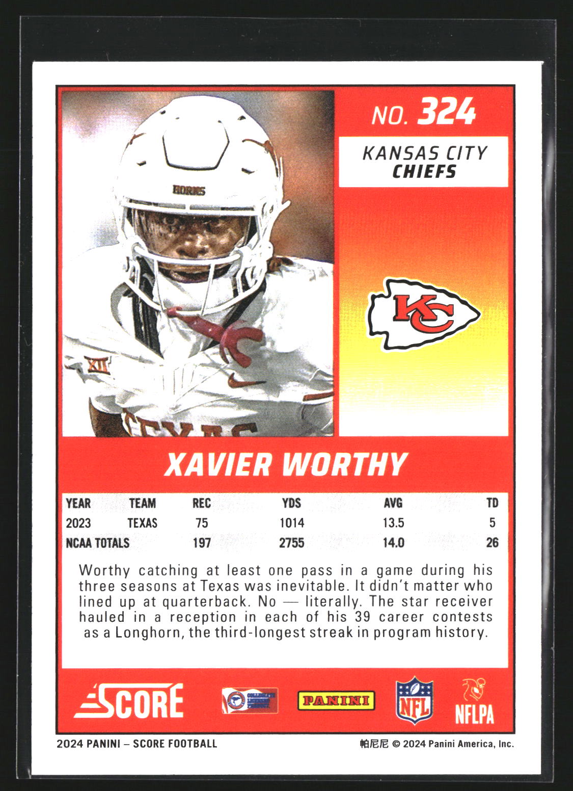 Xavier Worthy 2024 Score 324 RC RC Kansas City Chiefs
