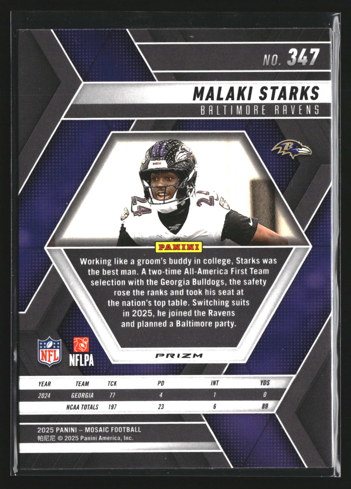 Malaki Starks 2025 Panini Mosaic 347 Mosaic Camo Red RC RC Baltimore Ravens