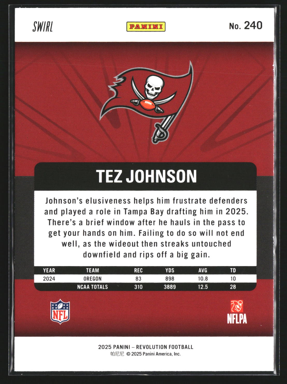 Tez Johnson 2025 Panini Revolution 240 Red Swirl Tampa Bay Buccaneers