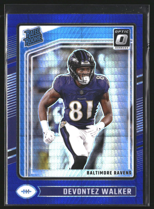 Devontez Walker 2024 Donruss Optic 228 Blue Hyper Baltimore Ravens