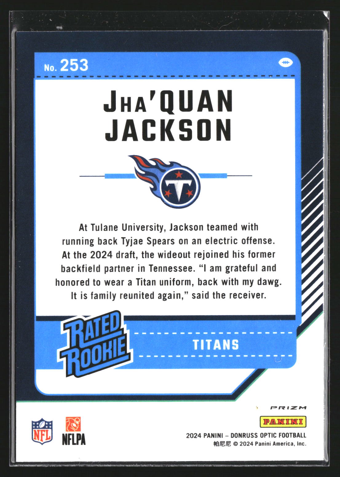 Jha'Quan Jackson 2024 Donruss Optic 253 Purple Shock Tennessee Titans