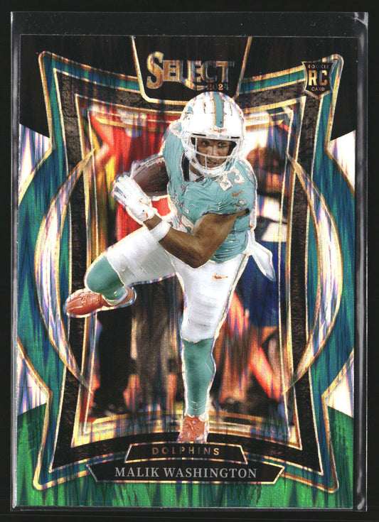 Malik Washington 2024 Panini Select 71 Black & Green Prizm Shock RC Dolphins